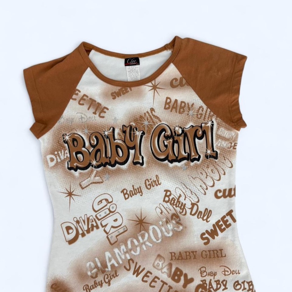 Baby Girl Graphic Raglan Tee - Brown & Cream